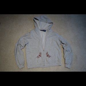 Pretty Light Gray Floral Casual Light ZipUp Hoodie